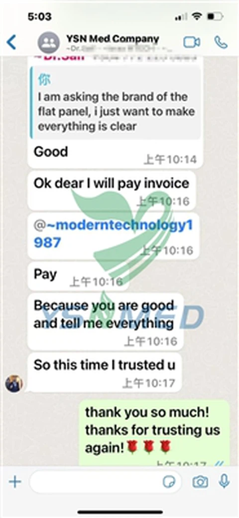 이라크 의사 고객은 당사의 X선 검출기 평면 패널에 매우 만족하고 있습니다.